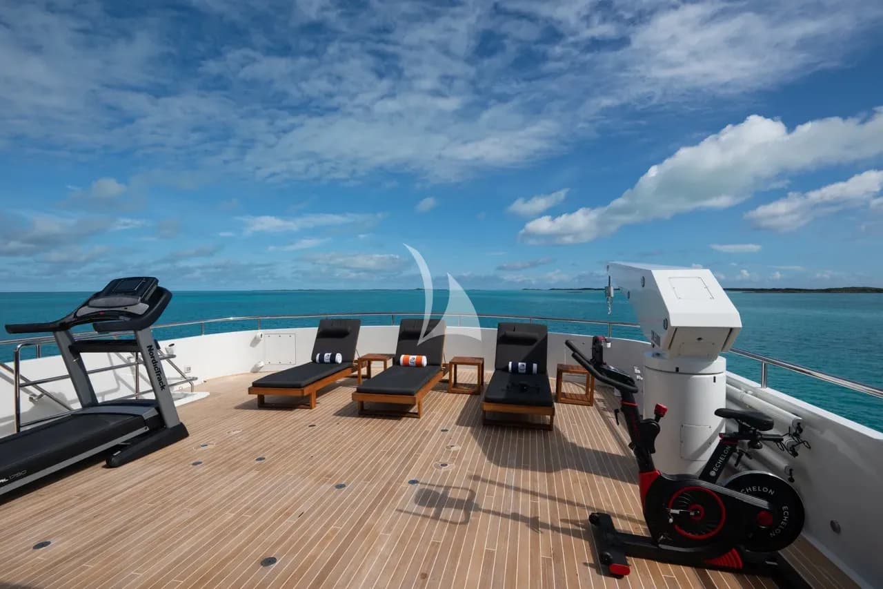Sun Deck Aft with Treadmill, Spinning bike, Free weights and Sun Lounge