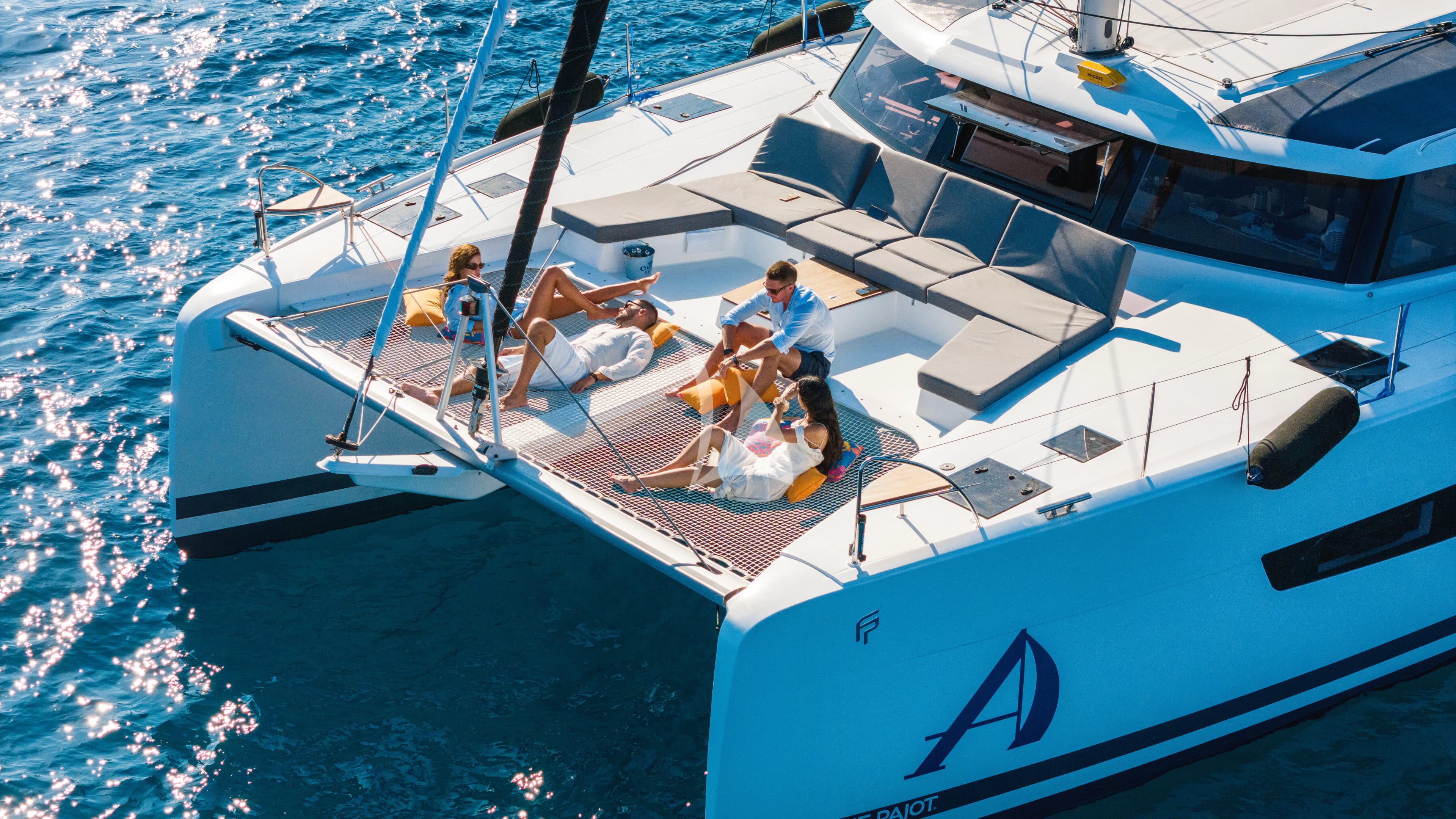 Fore deck lounge and net
